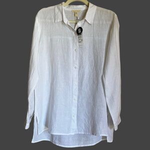 NWT Eileen Fisher Organic White Linen Button Down Shirt, Size Small.